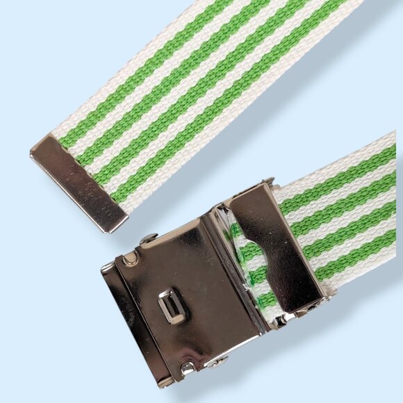 (2/$20) Green & White Stripe Fabric Belt - Picture 4 of 5